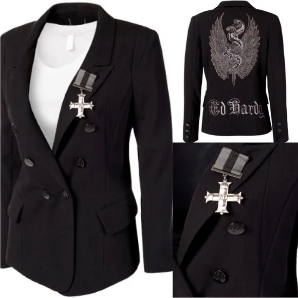 🔥Ed Hardy Christian Audigier Military Double Breasted Blazer SZ M NWT - Picture 5 of 11